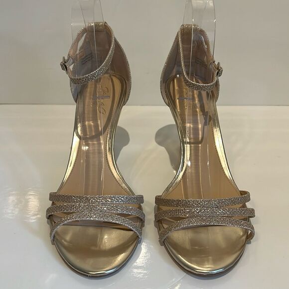 Badgley Mischka “Jewel”‎ Gold Wedge Heel Strappy Sandals Shoes Size 9 - Picture 2 of 14